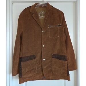 VTG 191 Unlimited Brown Corduroy Sport Chore Barn Jacket Coat Back Design Sz L
